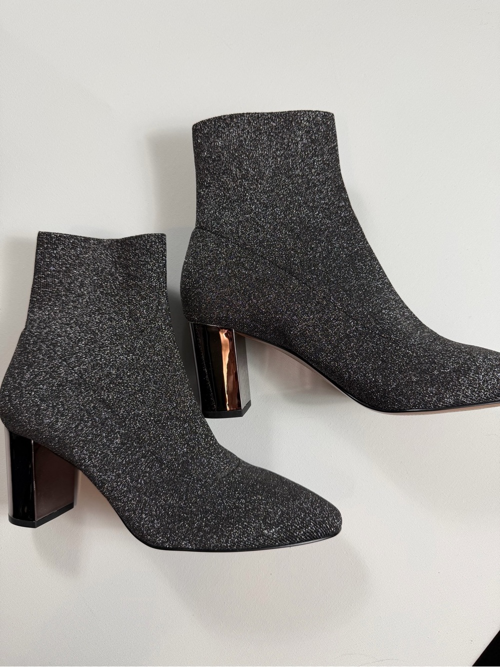 Banana Republic Metallic Gunmetal Sparkle Sock Ankle Boots Size 10 Block Heel